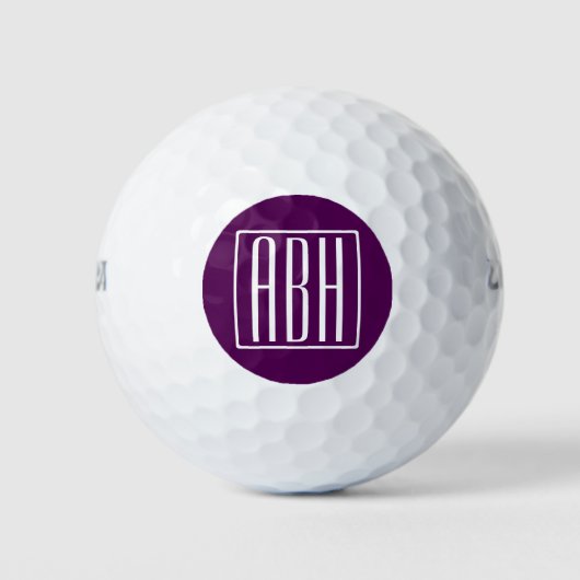 Balles De Golf Initiales Monogramme | Blanc Sur Violet Foncé (Devant)