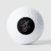Balles De Golf Initiales Monogramme rose Script noir (Recto)