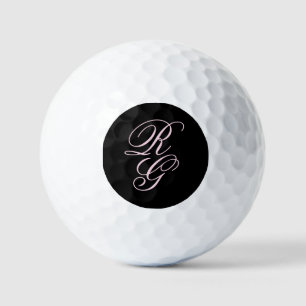 Balles De Golf Initiales Monogramme rose Script noir