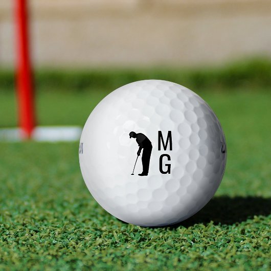 Balles De Golf Initiales personnalisées Monogram Man Golfing Silh