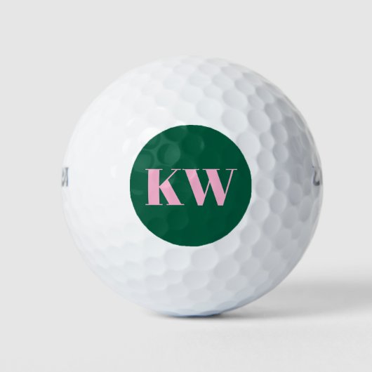Balles De Golf Initiales Personnalisées Rose Vert Moderne (Devant)