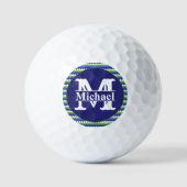 Balles De Golf Jacquard bleu, vert citron vert et blanc Monogramm (Recto)