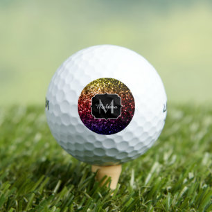 Balles De Golf Jaune arc-en-ciel rouge violet pétillants Monogram