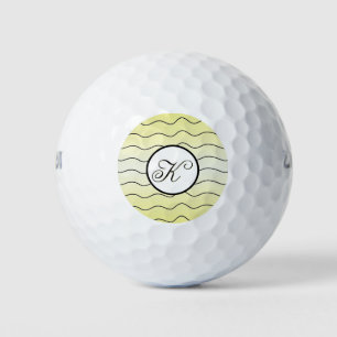 Balles De Golf Jaune Citron Fantaisie Initiale Texte Noir