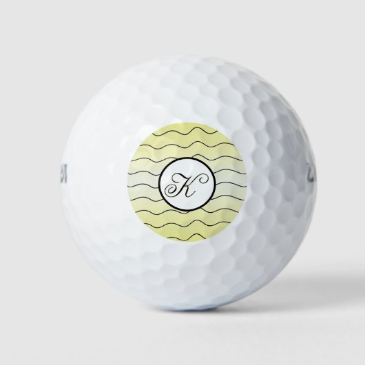 Balles De Golf Jaune Citron Fantaisie Initiale Texte Noir (Devant)