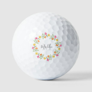 Balles De Golf Jaune, orange, Aquarelle rose Fleur couronne