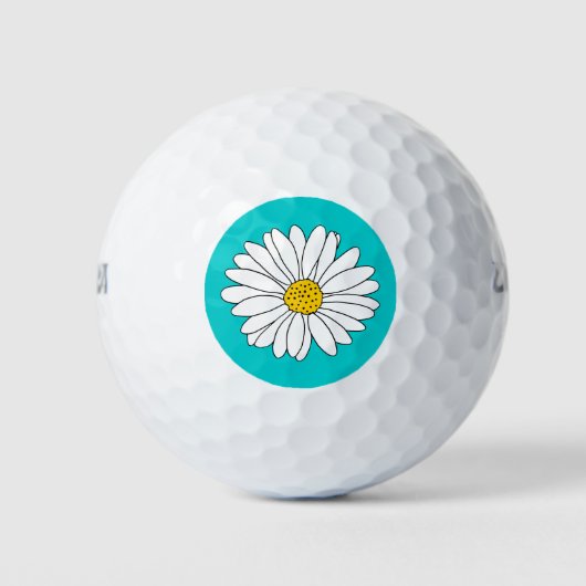 Balles De Golf Jaune Turquoise & Blanc Daisy (Devant)