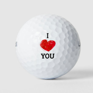 Balles De Golf Je t'aime Coeur Rouge Moderne   Saint Valentin