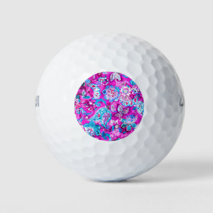 Balles De Golf Joli bleu rose fleurs motif