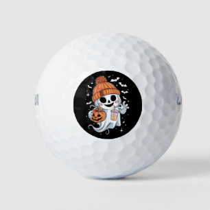 Balles De Golf Joli fantôme buvant du café Halloween café glacé