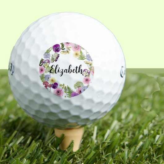 Balles De Golf Joli fleur sauvage fleuri avec nom personnalisé da