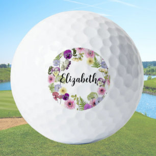 Balles De Golf Joli fleur sauvage fleuri avec nom personnalisé da