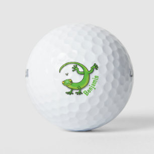 Balles De Golf Joli gecko vert salutations avec dessin animé