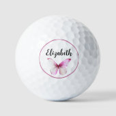 Balles De Golf Joli papillon rose avec nom personnalisé dames (Recto)
