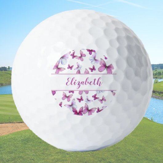 Balles De Golf Joli papillon rose avec nom personnalisé dames