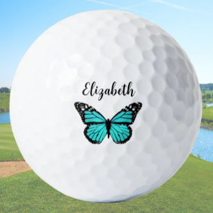 Balles De Golf Joli papillon turquoise avec nom personnalisé dame