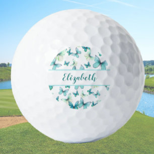 Balles De Golf Joli papillon turquoise avec nom personnalisé dame