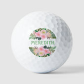 Balles De Golf Jolie aquarelle Fleurs roses Nom personnalisé (Recto)