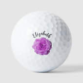 Balles De Golf Jolie fleur rose violet nom personnalisé dames (Recto)