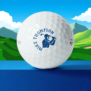 Balles De Golf Joueur de golf bleu stylisé avec nom
