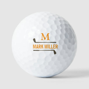 Balles De Golf Joueur de golf Cool Monogramme Orange Personnalisé