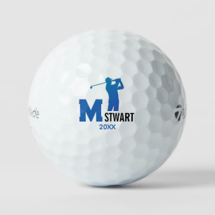 Balles De Golf Joueur de golf Monogramme bleu moderne