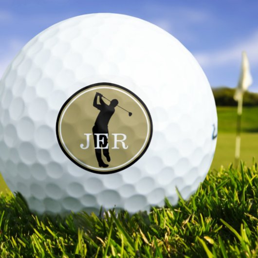 Balles De Golf Joueur de golf Sports modernes Monogramme Or Black