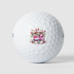 Balles De Golf Joyeuse fête des Mères avec chariot de golf rose