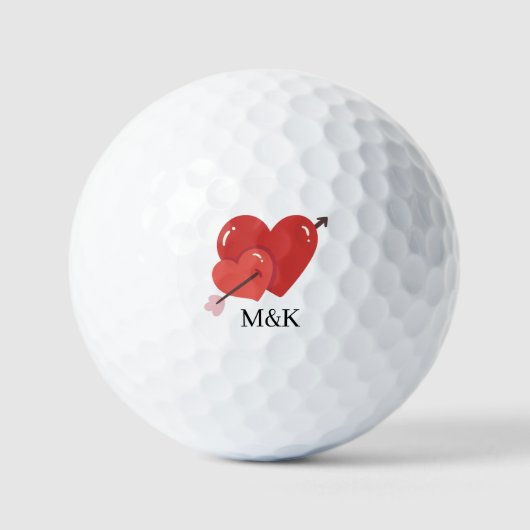 Balles De Golf Joyeuse Saint-Valentin jolis cœurs monogramme (Recto)