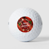 Balles De Golf Joyeux Noël, Parkling Red et Gold Design (Devant)