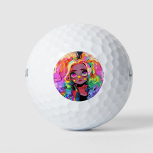 Balles De Golf Kawaii Rainbow Neon Colorful Stars Anime Girl