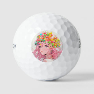 Balles De Golf Kawaii Rainbow Pastel Candy Champagne Anime Girl