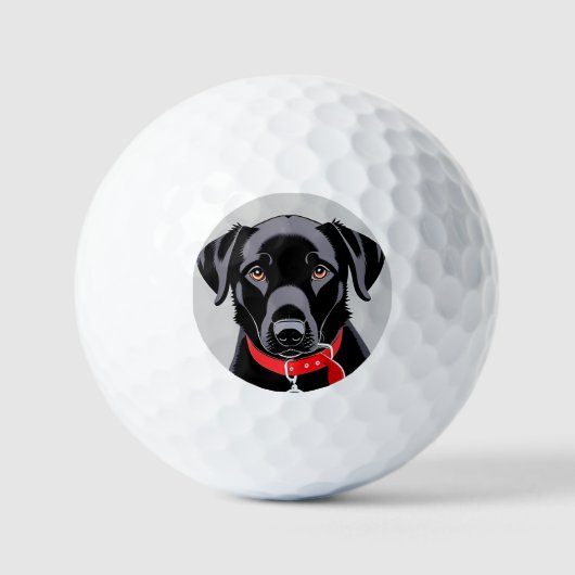 Balles De Golf Labrador noir avec collier rouge (Recto)