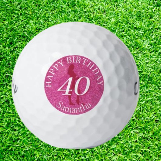 BALLES DE GOLF LADIES PINK GLITTER BIG BIRTHDAY