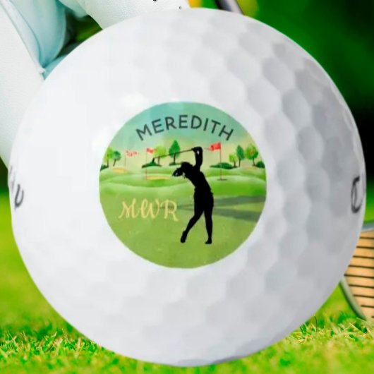 Balles De Golf Lady Golfer Greens Nom du monogramme