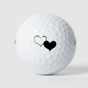 Balles De Golf L'art de l'amour du coeur blanc et noir