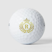 Balles De Golf Laurel Wreath Royal Crown Faux Gold Monogramme (Devant)