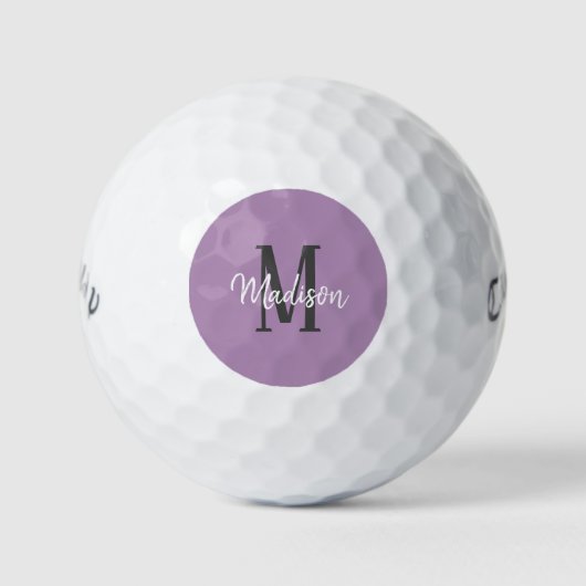 Balles De Golf Lavande Purple Script Monogramme Nom Dames (Devant)