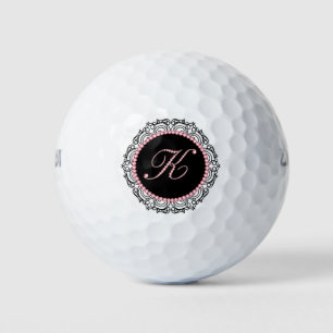 BALLES DE GOLF LETTRE CHAMPIONNAT NOIR ET DIAMANTS ROSES K