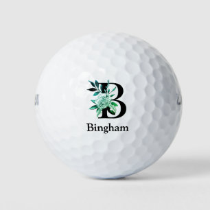 Balles De Golf LETTRE MONOGRAPHIQUE turquoise Tint Floral B