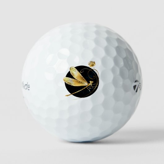 Balles De Golf libellule d'or en cercle noir (Recto)