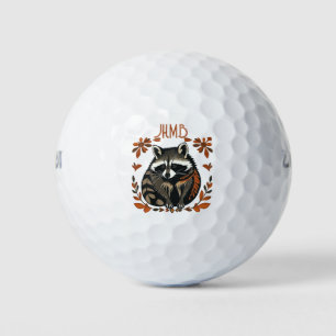 Balles De Golf Logo de l'animal du raton laveur mignon Monogramme