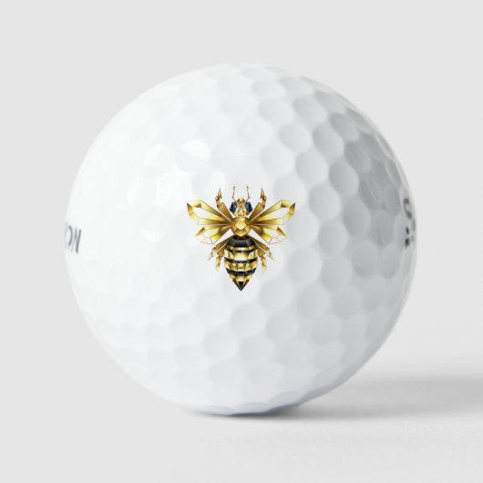 Balles De Golf Logo Faux Gold Foil Bee Polygonal sur Noir (Recto)