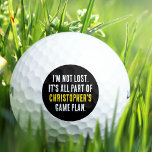 Balles De Golf Lost Golf Ball Plan de jeu Nom personnalisé Funny<br><div class="desc">Si vous avez un ami ou un proche qui perd constamment des balles de golf, alors voici un cadeau amusant pour eux! Ce design peut être personnalisé avec le nom du golfeur pour en faire le leur unique. Il est toujours important d'avoir un bon plan de jeu, mais même les...</div>