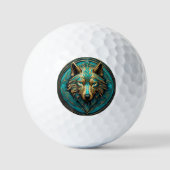 Balles De Golf Loup Turquoise et Or (Recto)