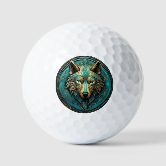 Balles De Golf Loup Turquoise et Or (Recto)