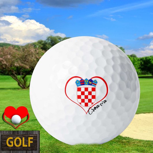 Balles De Golf Love Croatia Golf Balls, drapeau croate, Coeur