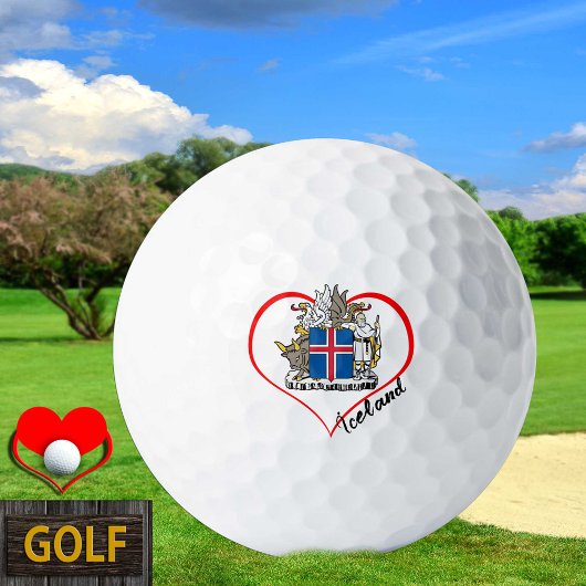 Balles De Golf Love Islande Golf Balls, drapeau islandais, Coeur