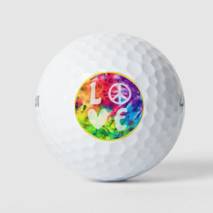 Balles De Golf Love Peace Sign Heart Fun Hippie Rainbow Tie Dye