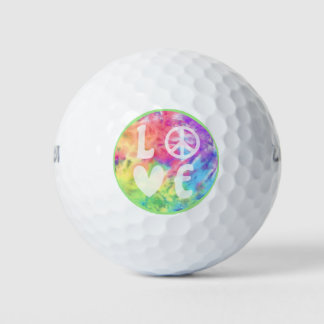 Balles De Golf Love Peace Sign Heart Fun Pastel Rainbow Tie Dye